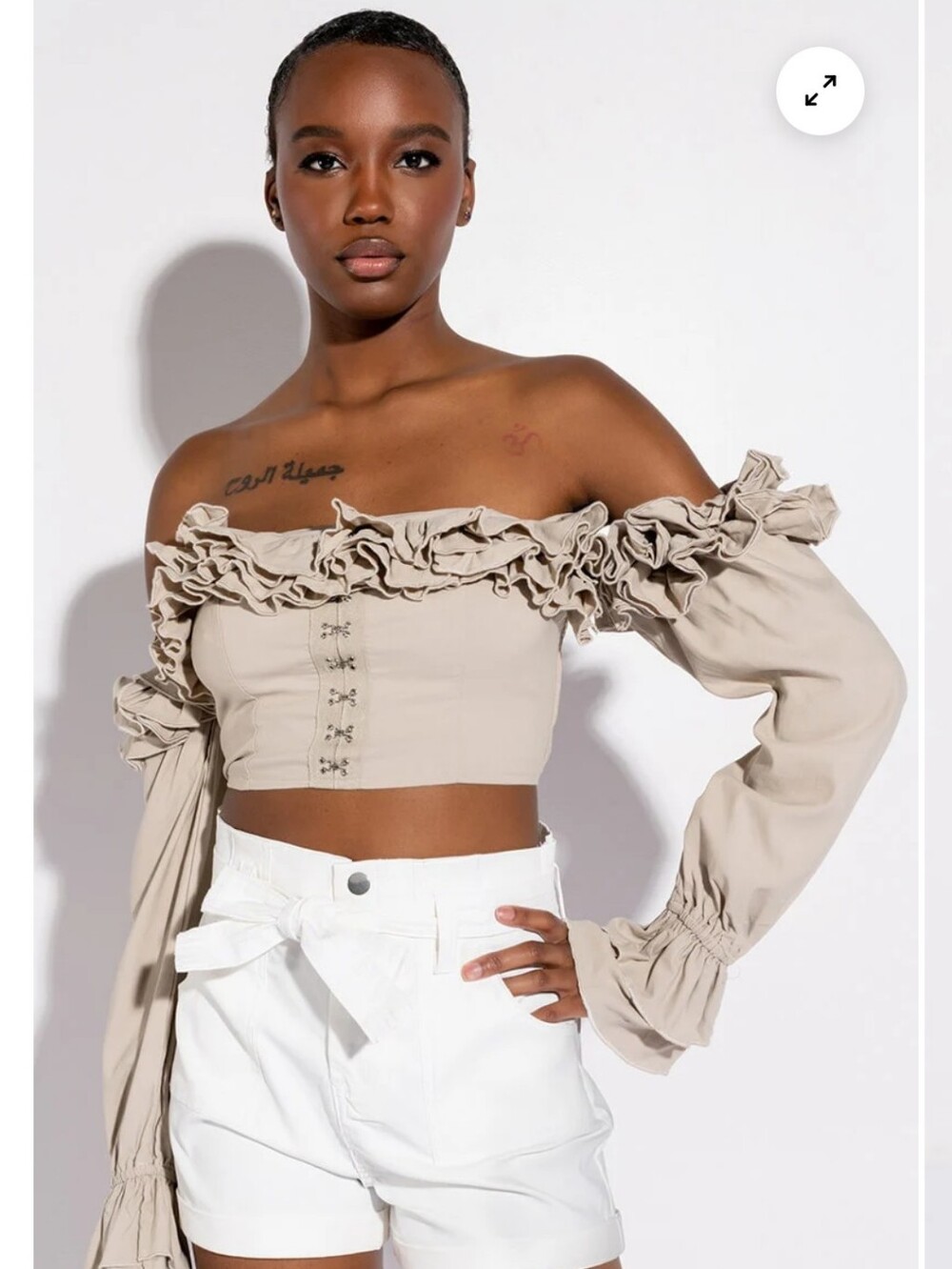 MODERN ROMANCE RUFFLE OFF THE SHOULDER CROPPED BLOUSE, NWT, SMALL